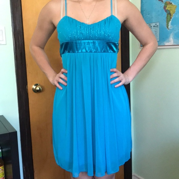 Glittery Blue Grad Dress - Picture 1 of 6